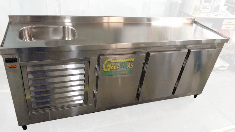 Onde Comprar Balcão de Encosto Refrigerado com Cuba Glicério - Balcão Encosto Inox Refrigerado 2 M